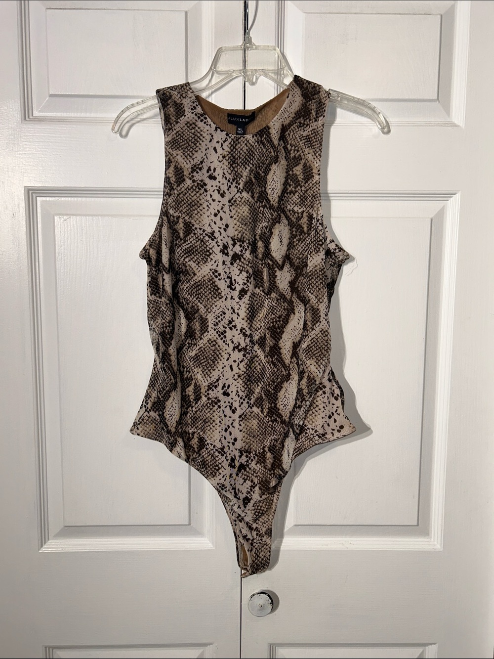 NWT JLUXLABEL Brown Snake-Print One-Piece Bodysuit Size XL Mesh overlay